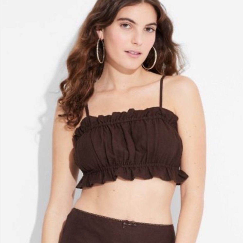 Wild Fable Brown Ruffled Smocked Crop Camisole